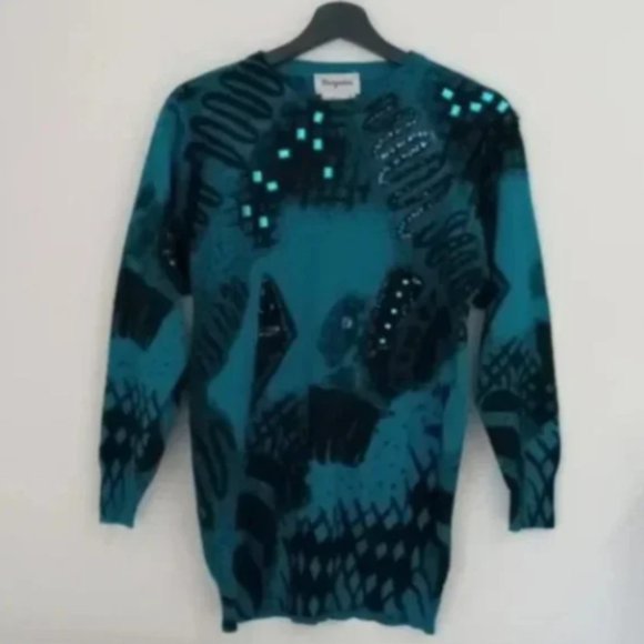 Magnolia size small wool and angora blend turquoise sweater. Vintage 80s - Picture 1 of 4